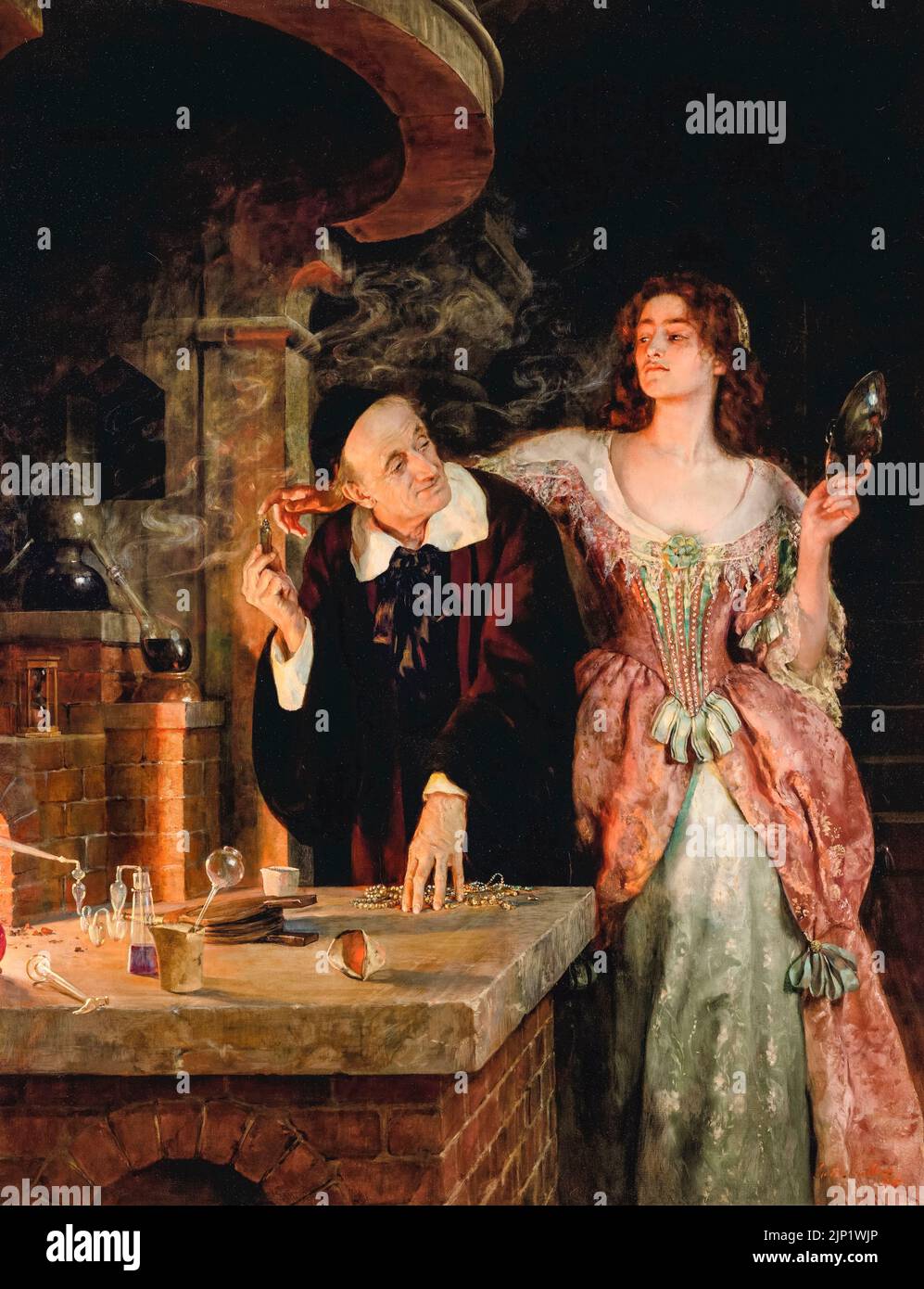 John Collier painting, The Laboratory, oil on canvas, 1895 Stock Photo