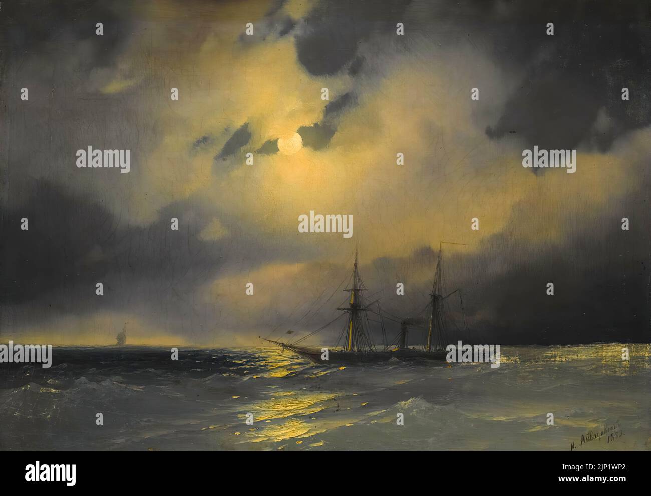 Ivan Aivazovsky, Shipping In Moonlight, painting in oil on canvas, 1853 Stock Photo