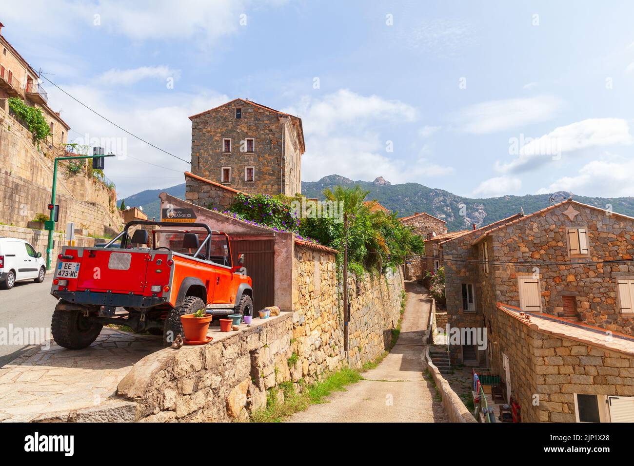 Olmeto, France - August 25, 2018: Olmeto street photo taken on a summer day, it is a commune in the Corse-du-Sud department of France on the island of Stock Photo