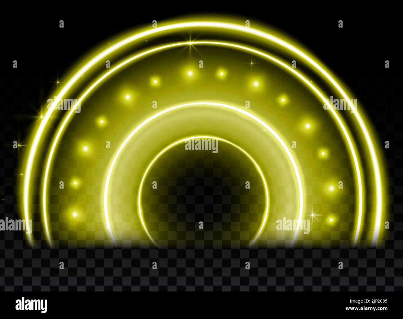 Gold magic arc. Abstract magic light effect. Luminous neon arch lines