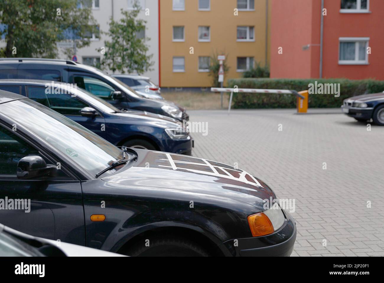 Berlin, Germany. 15th Aug, 2022. The hoods of several cars have been taped over after swastikas were scratched into the hoods of the cars. (to dpa "More swastikas discovered on car hoods in Berlin") Credit: Carsten Koall/dpa/Alamy Live News Stock Photo