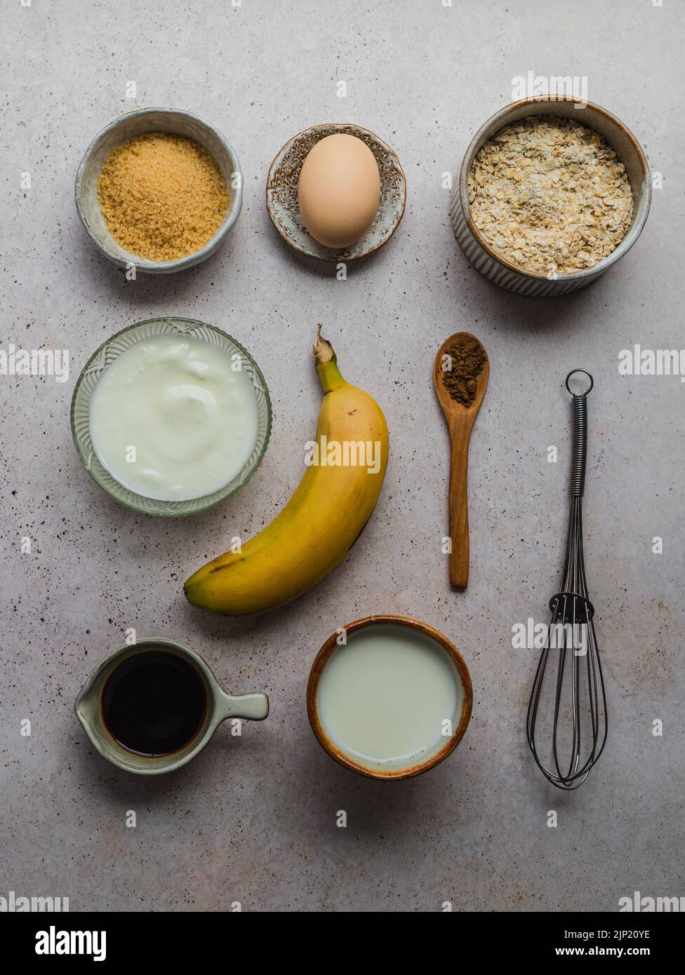 egg, banana, wire whisk, baking ingredients, eggs, bananas, wire whisks, ingredient Stock Photo