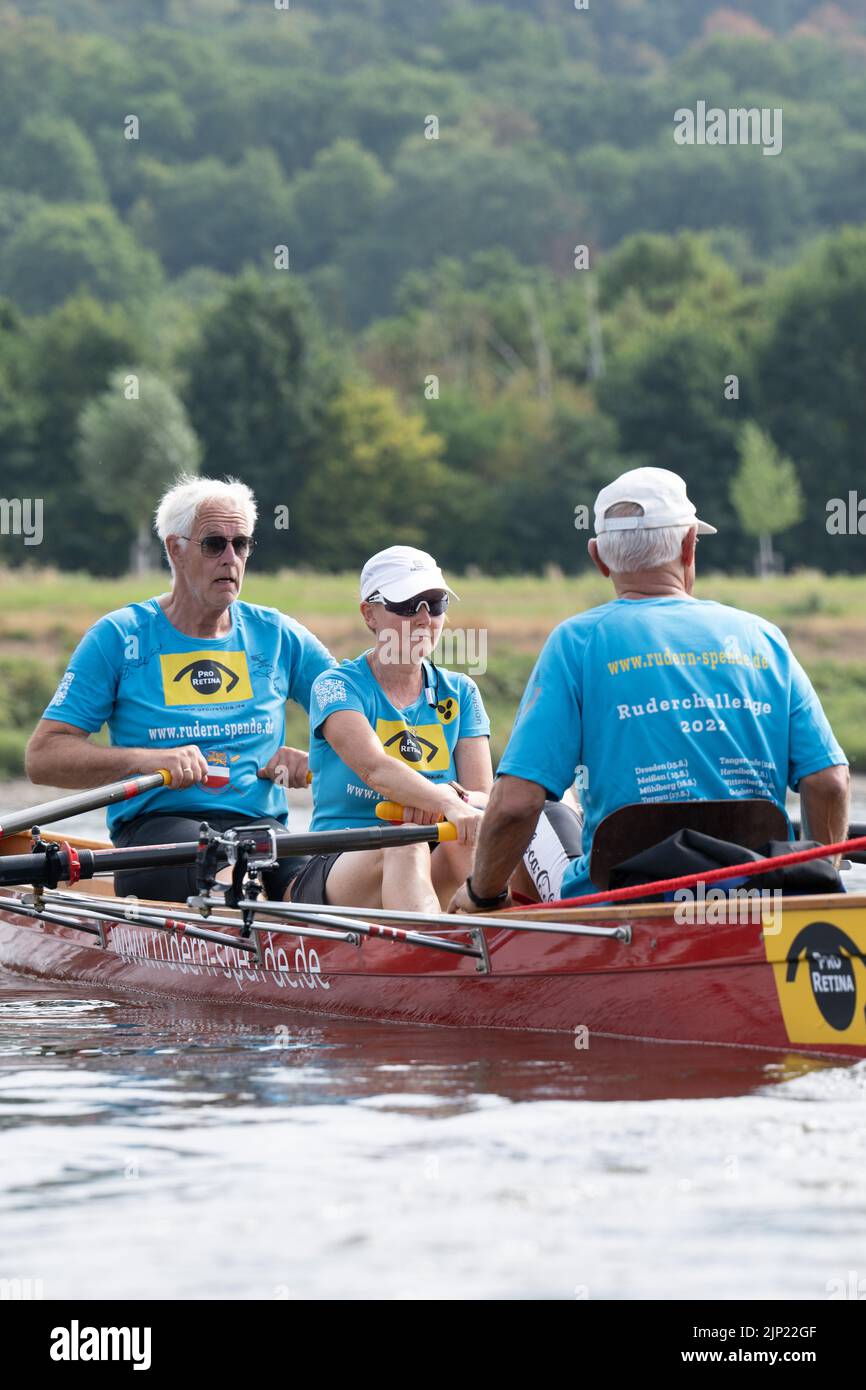 Dresden, Germany. 15th Aug, 2022. Dieter Schubert (r-l), Olympic rowing ...