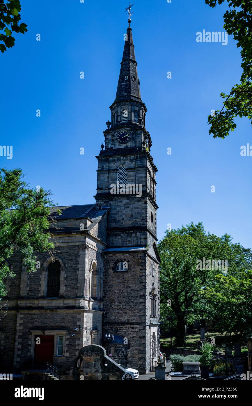 Historic Church Tower against a blue sky Stock Photo - Alamy