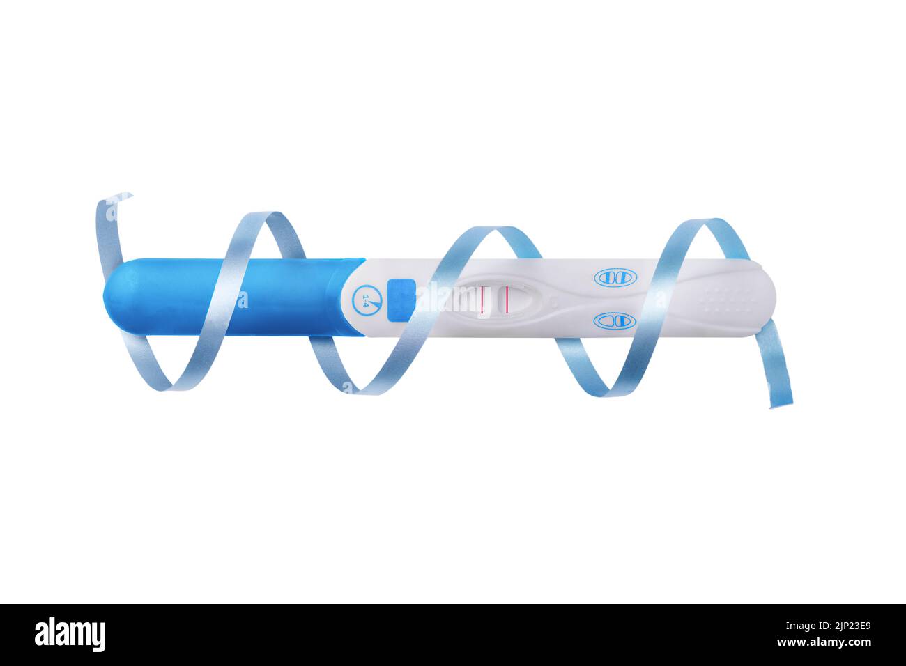 Blue positive pregnancy test with blue ribbon isolated on white background.  Positive result of pregnancy test Stock Photo - Alamy, image size:1300x956