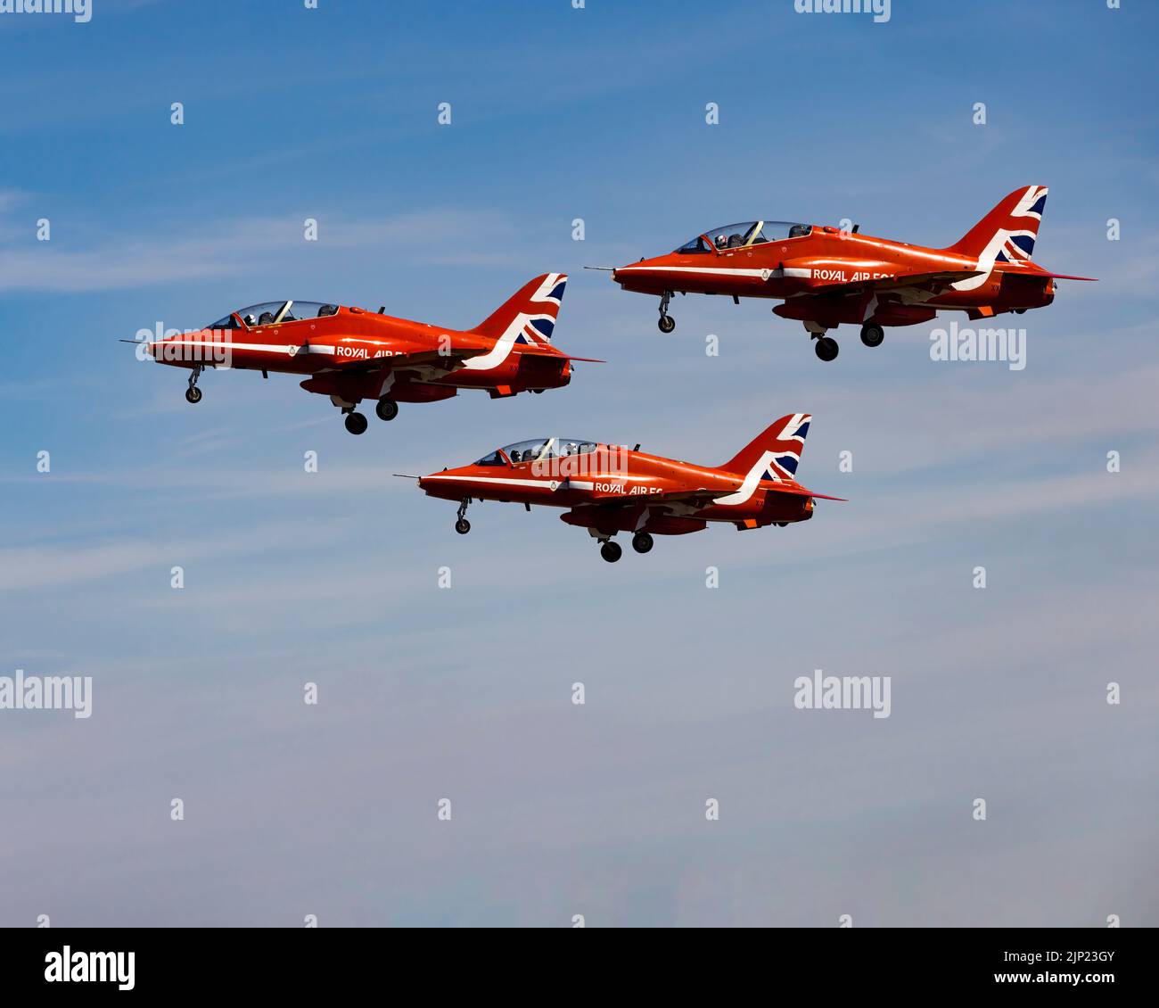 Three aircraft of the Red Arrows take of during the 2022 Royal International Air Tattoo Stock Photo