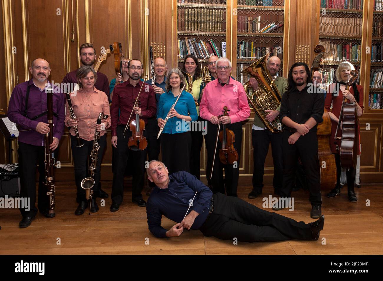 Publicity shot for a group of musicians: CoMA (Contemporary Music for All) Sussex group, at West Dean College Stock Photo