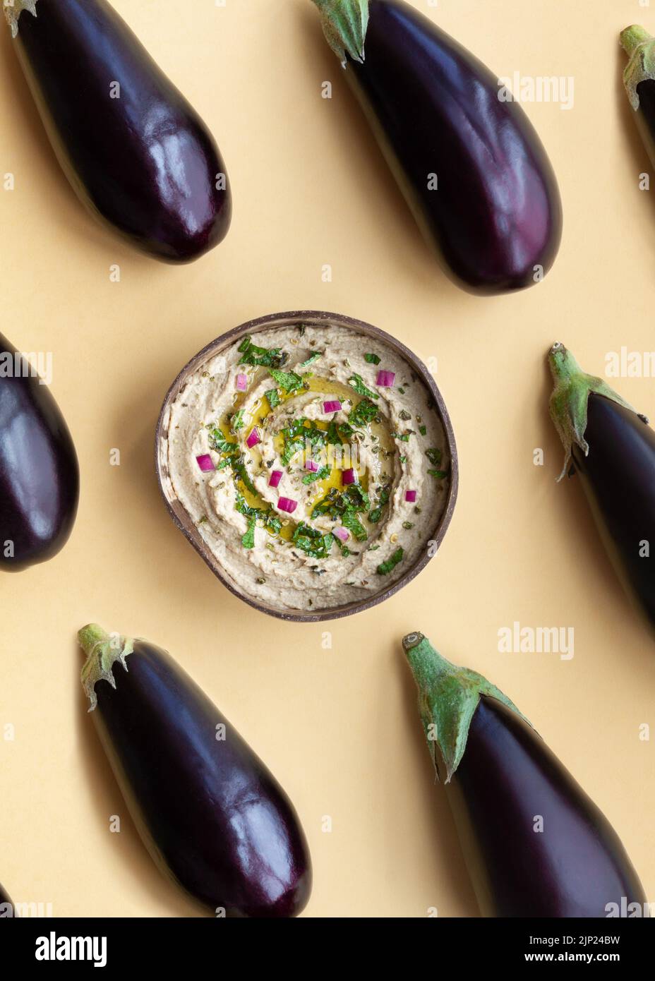 eggplant, puree, baba ghanoush, tahin, eggplants, purees Stock Photo