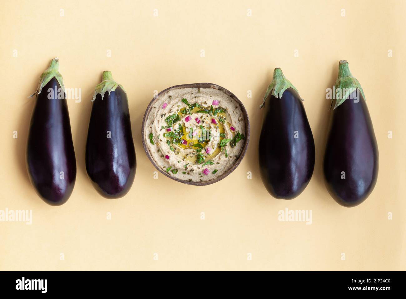 dip, eggplant, baba ghanoush, tahin, dips, eggplants Stock Photo