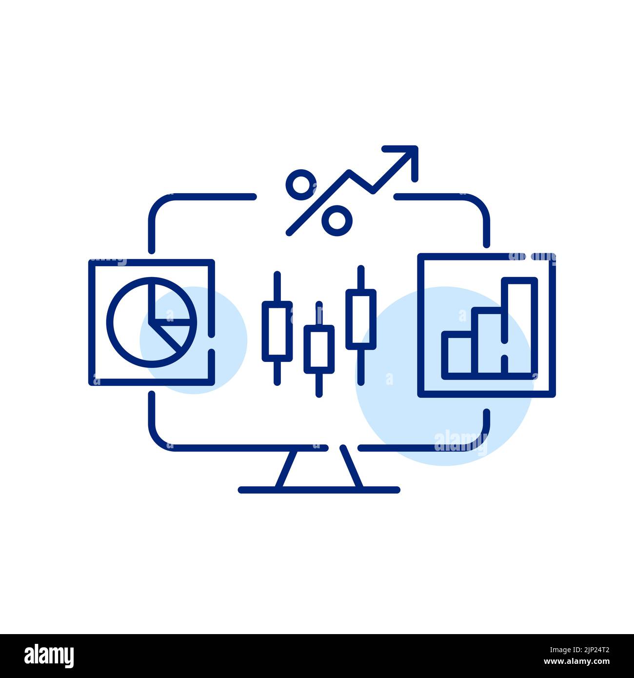 Stock trading platform with candlestick and pie charts. Pixel perfect, editable stroke line art icon Stock Vector