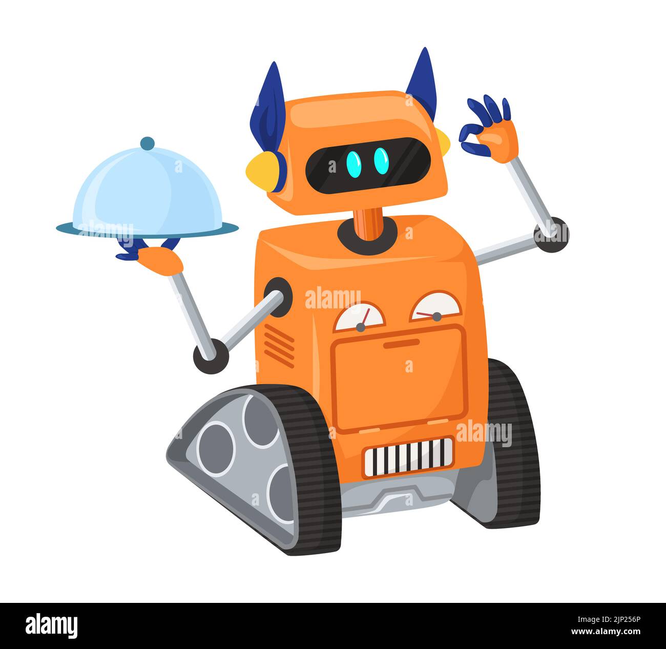 Robot assistant waiter serving food vector icon Stock Vector Image