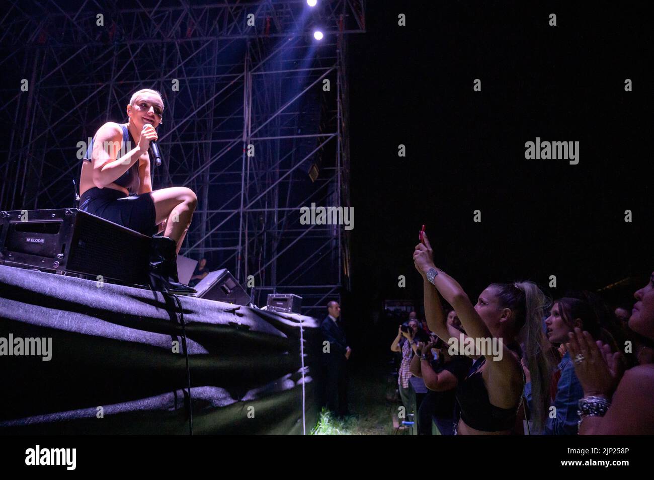 Montignoso, italy - august 14, 2022:  Arisa perform onn stage of Arena della Versilia festival. Stock Photo
