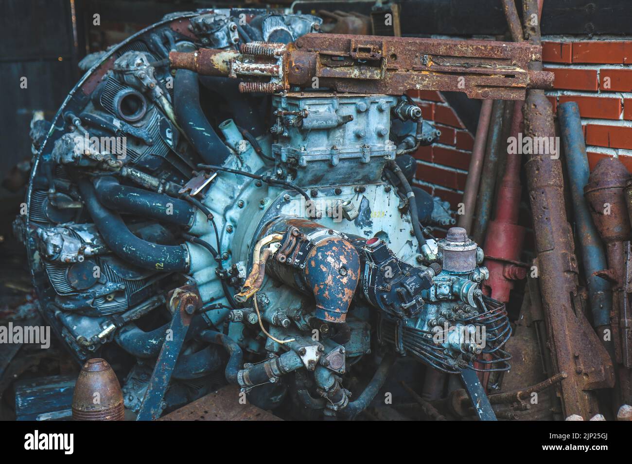 Old aircraft radial engine Stock Photo