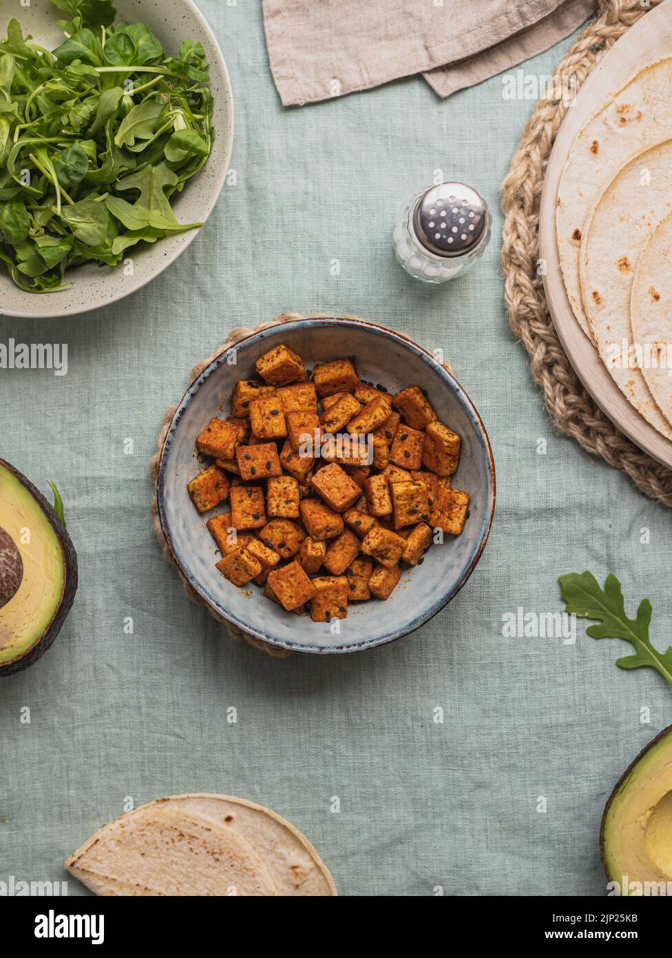 roasted, tofu cubes, roasteds Stock Photo - Alamy