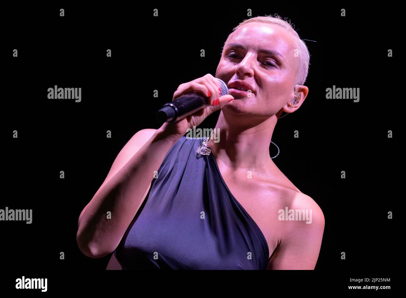Montignoso, italy - august 14, 2022:  Arisa perform onn stage of Arena della Versilia festival. Stock Photo