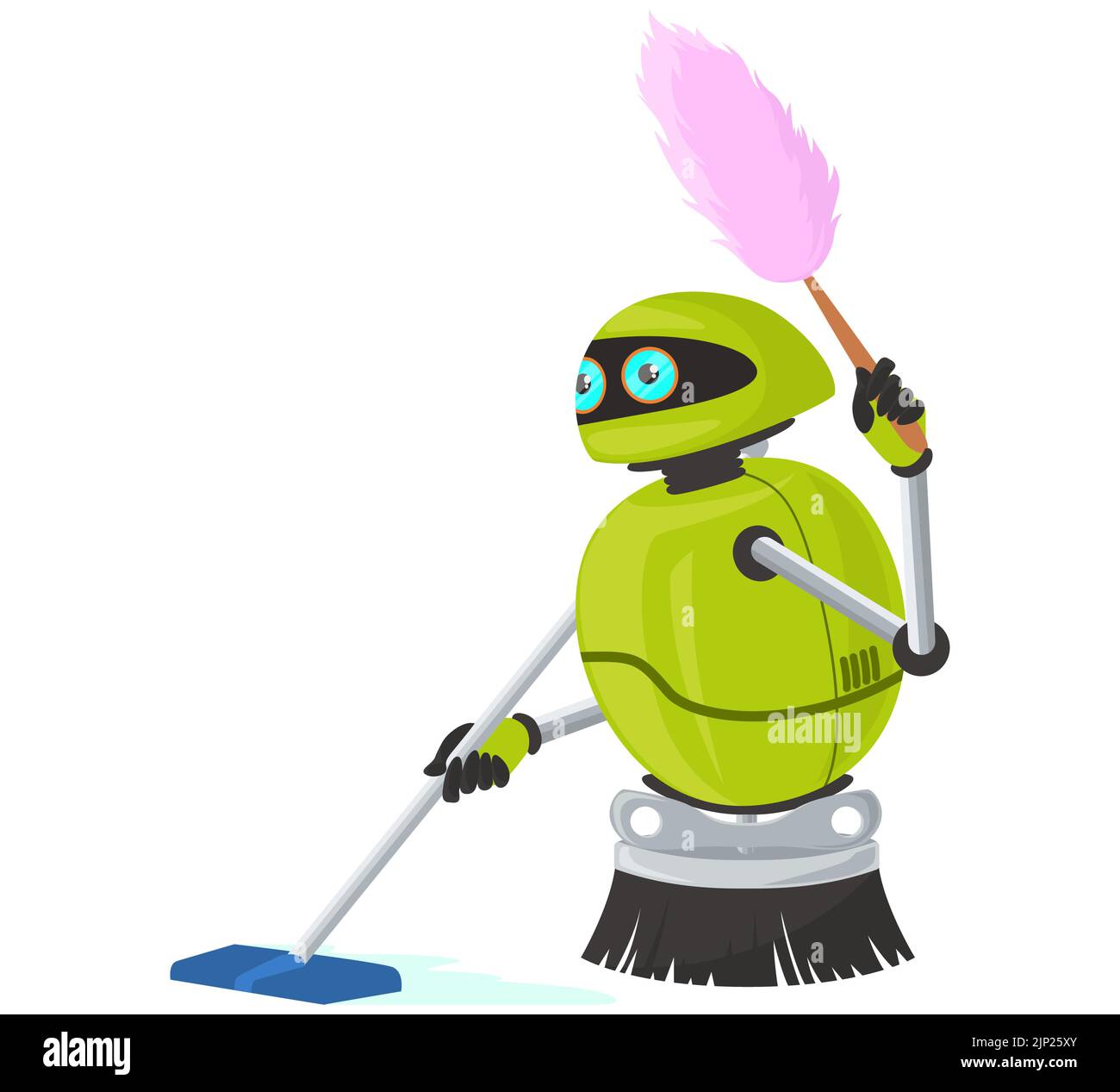Robot assistant cleaning floor vector flat icon Stock Vector