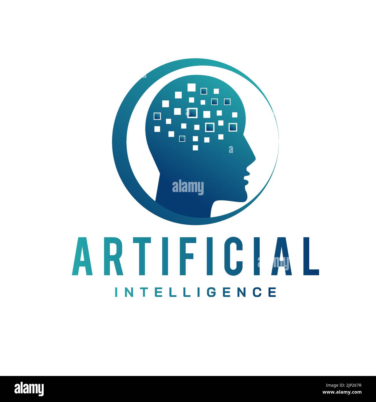 Artificial intelligence and human face logo template. Vector design of digital brain communication and thought process concept. Technology Illustratio Stock Vector