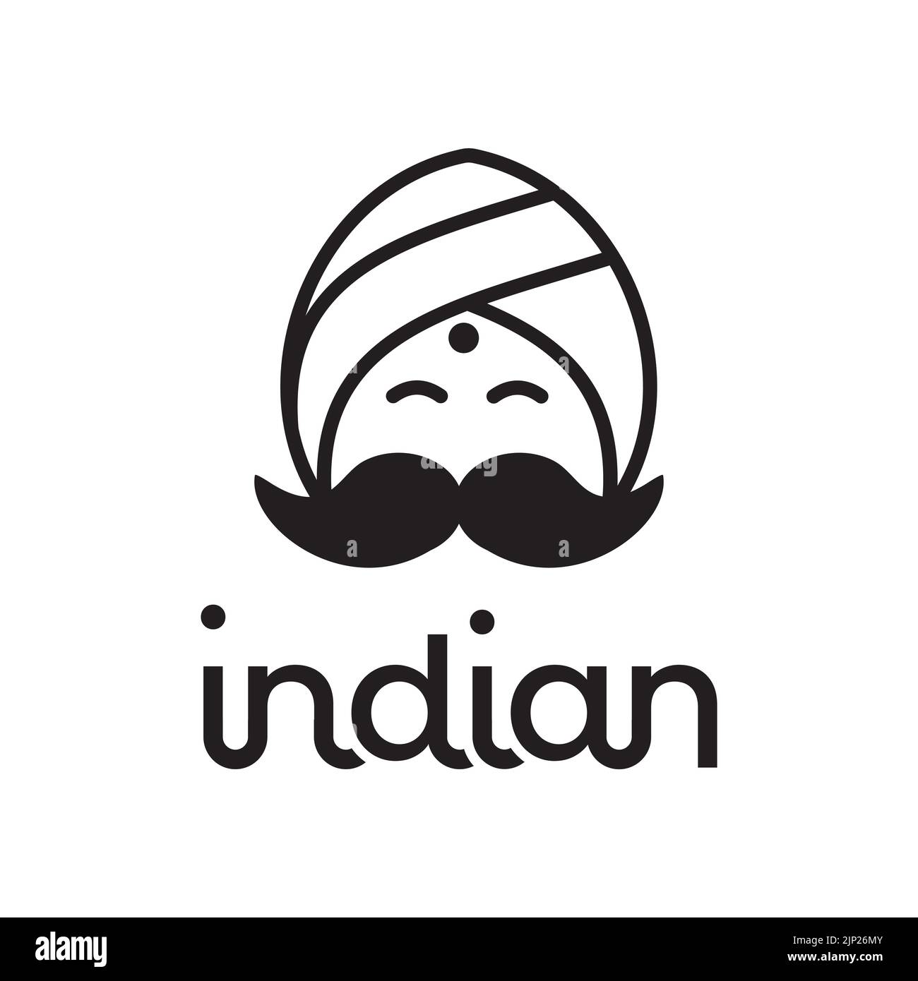Indian smiling face man logo cartoon illustration design, circular turban vector Stock Vector