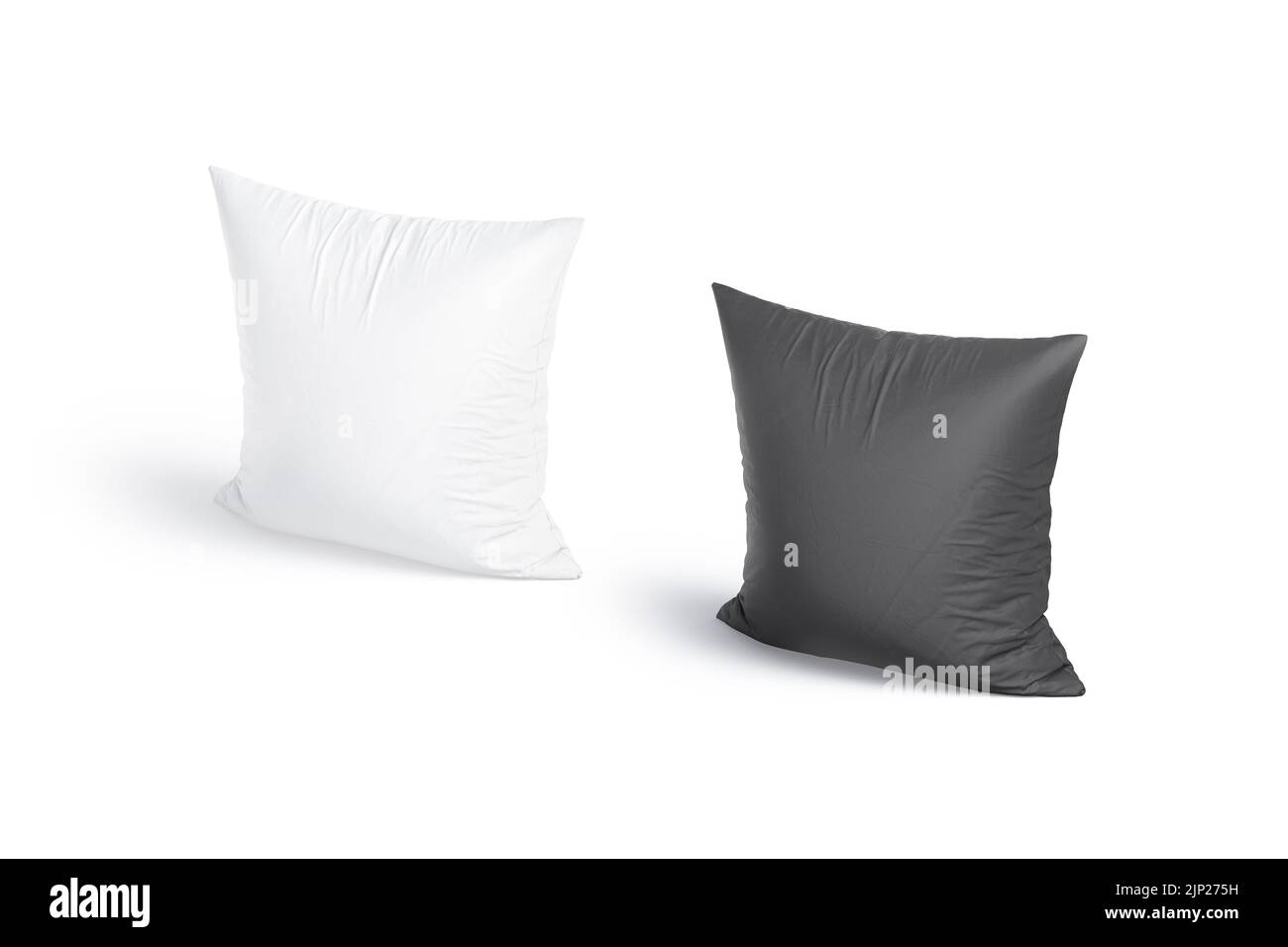Blank white and black square pillow mockup stand, side view Stock Photo