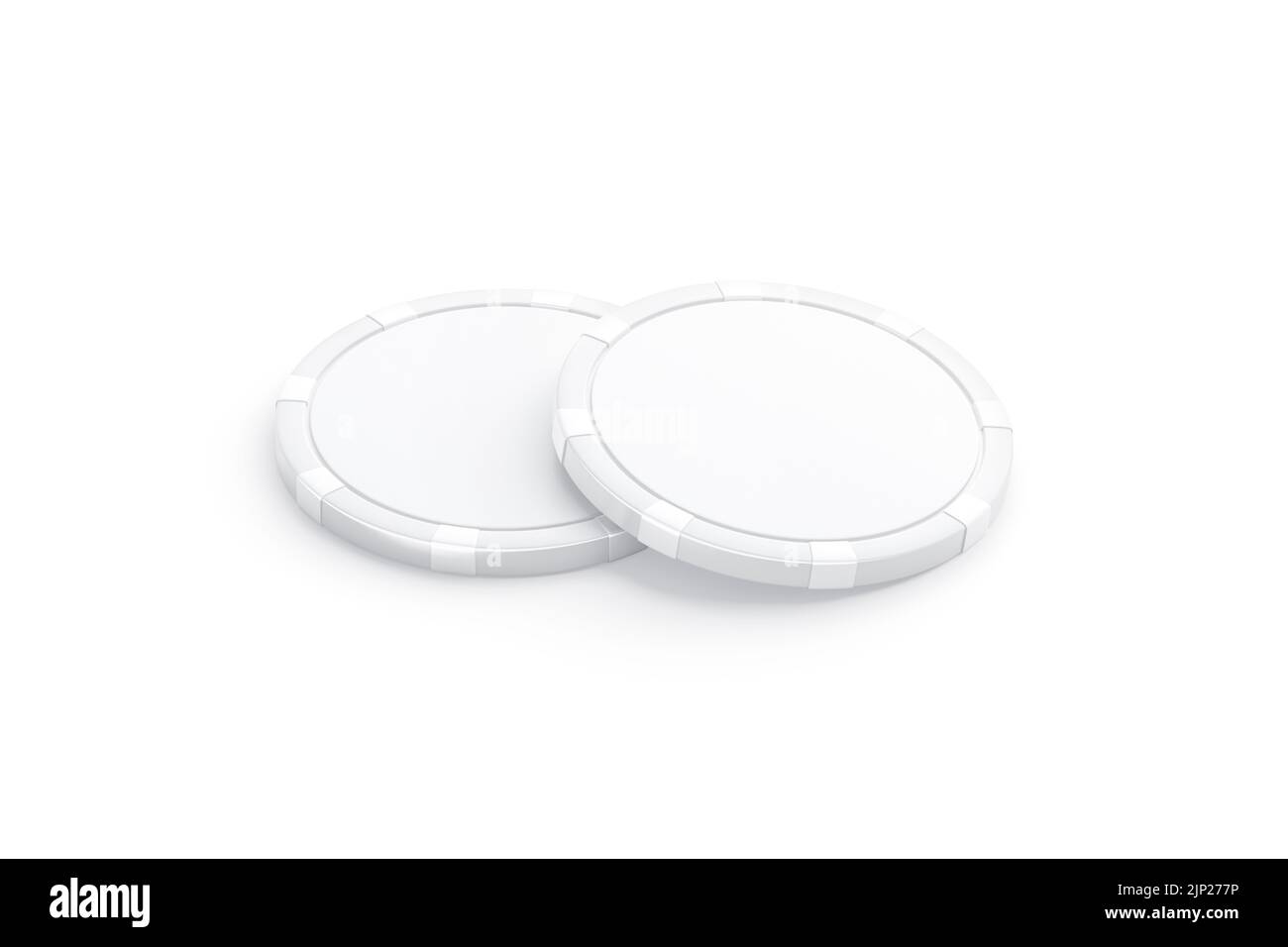 Blank white plastic round chip mockup pair, side view Stock Photo