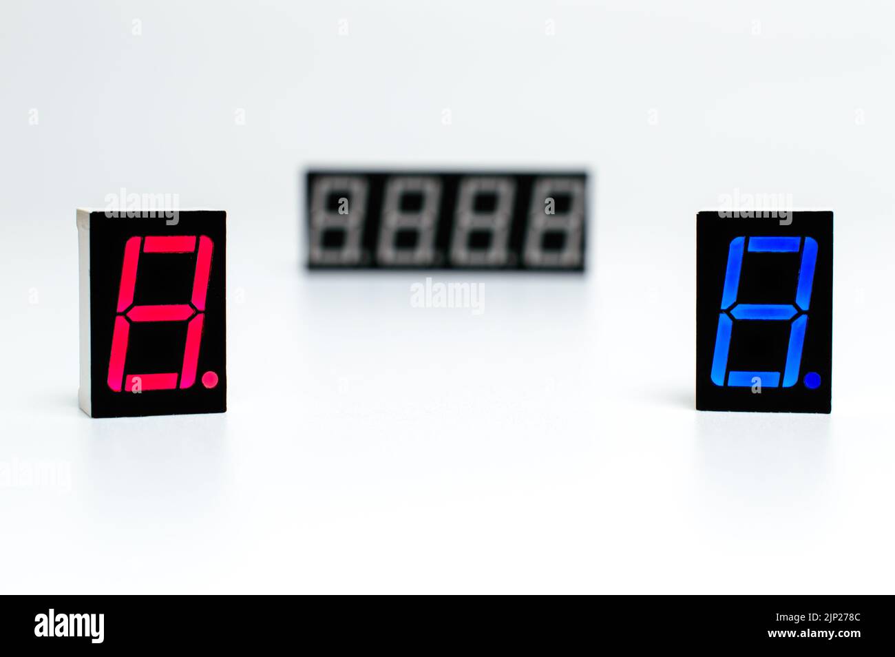 Electronic numbers. Digital Watch. Electronic dial. Digital alarm clock.  Electronic font. Countdown. Timer. Watch icon. Led watch. Colorful Indicator Stock Photo