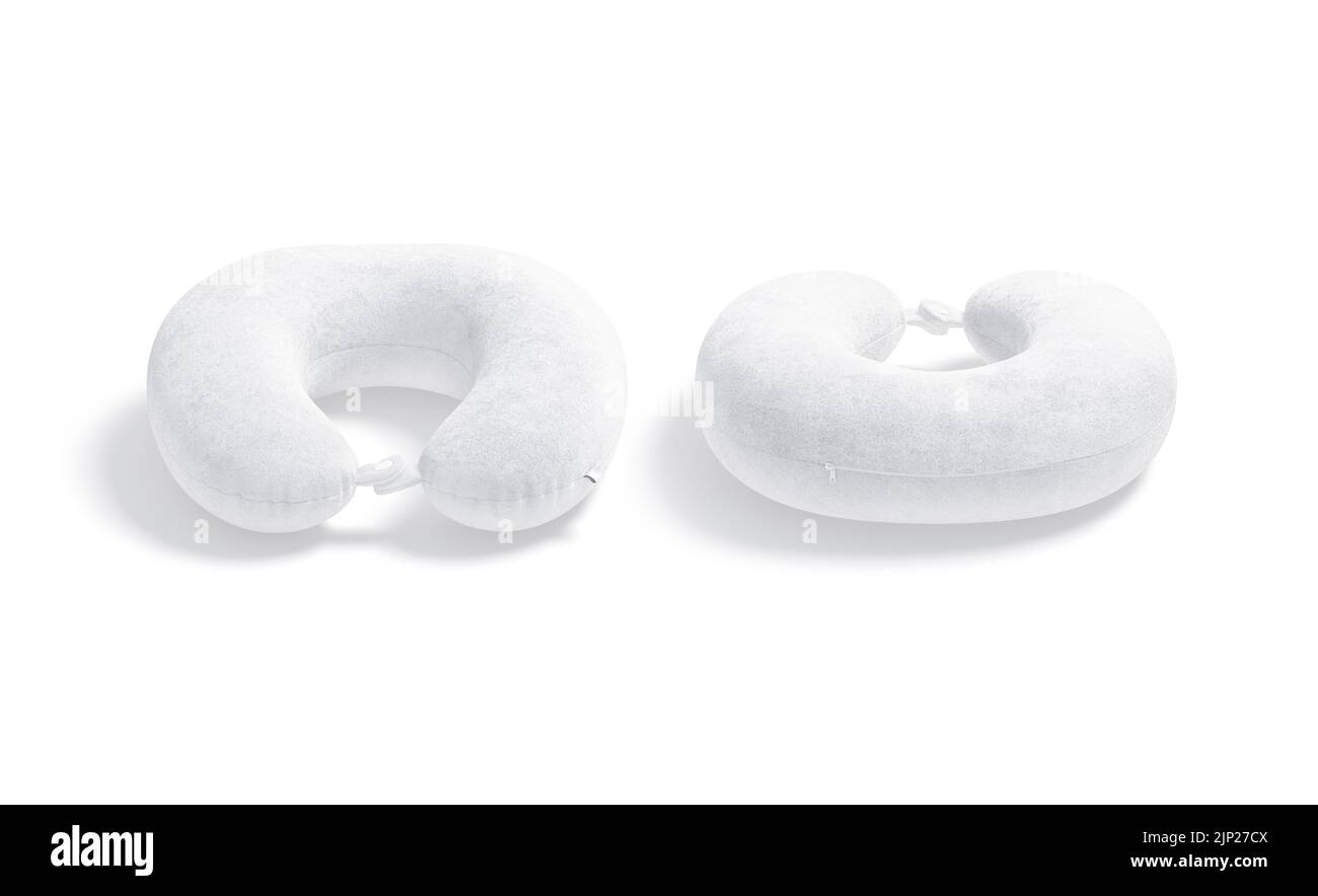 Blank white travel pillow mockup, front and back view Stock Photo