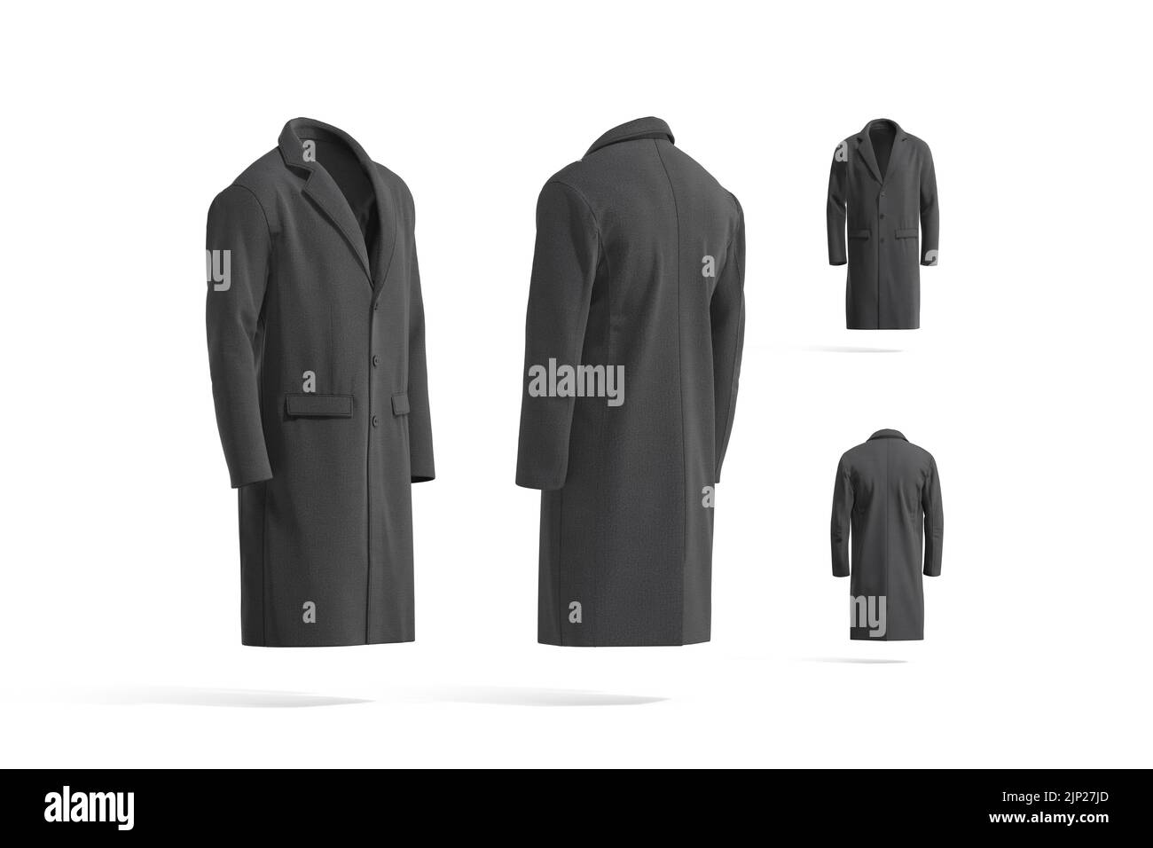 Blank black wool coat mockup, different sides Stock Photo
