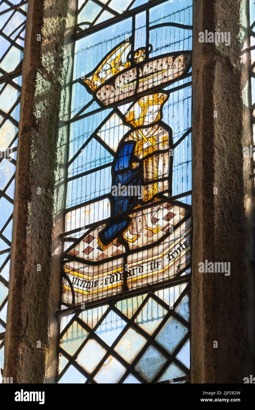 Stained glass window believed to depict Edward V aka John Evans - Evans Chantry, St Matthew’s Church, Coldridge, Devon Stock Photo