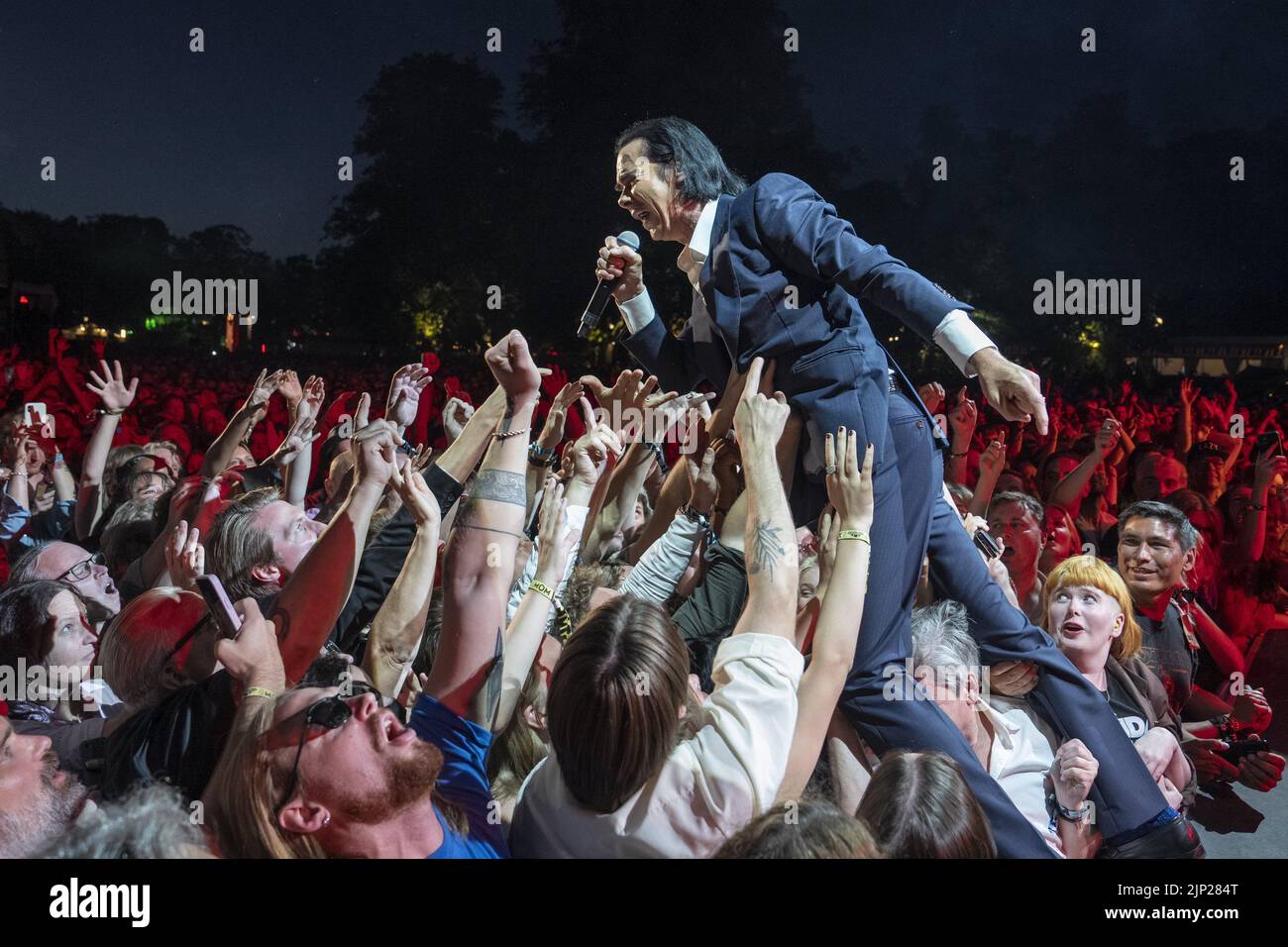 Nick Cave performs during Swedish music festival Way Out West 2022 in Gothenburg, Sweden, August 12, 2022.Photo: Anders Deros / Aftonbladet / TT code Stock Photo