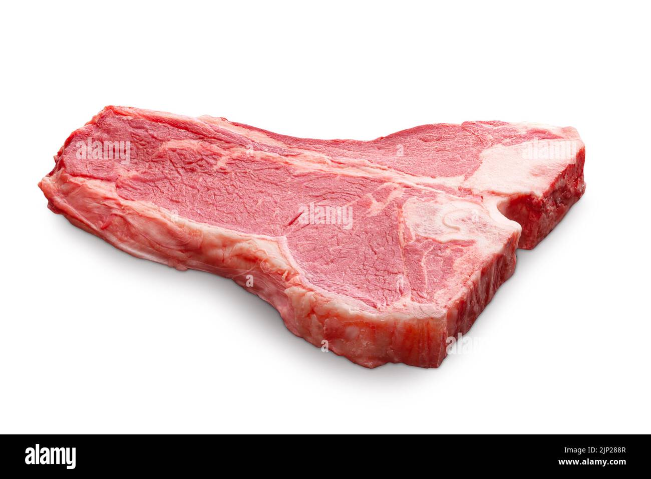 Raw Porterhouse or T-bone beef meat steak isolated on white background. Deep focus Stock Photo