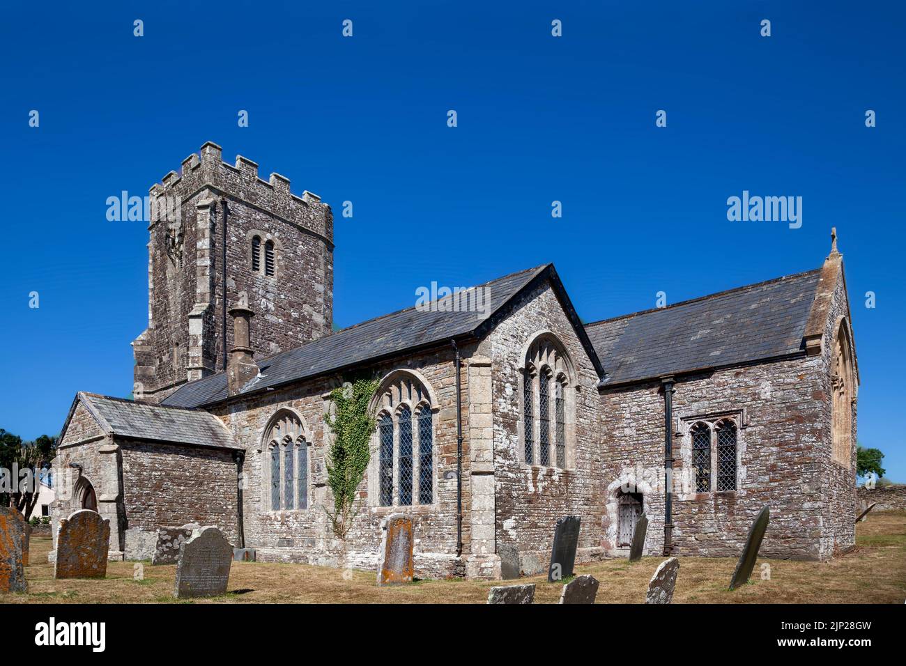 Exterior of St Matthew’s Church, Coldridge, Devon, England – believed by some to be the resting place of uncrowned Edward V one of the missing princes Stock Photo