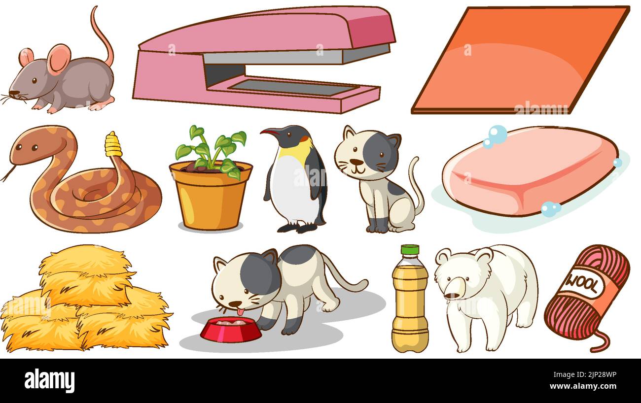 Cute animals and other objects illustration Stock Vector Image & Art