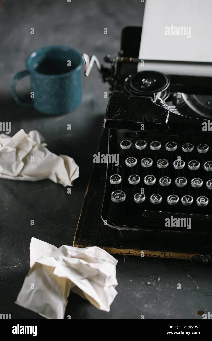 ideas, typewriter, author, ball of paper, brainstorming, idea, typewriters, authors Stock Photo