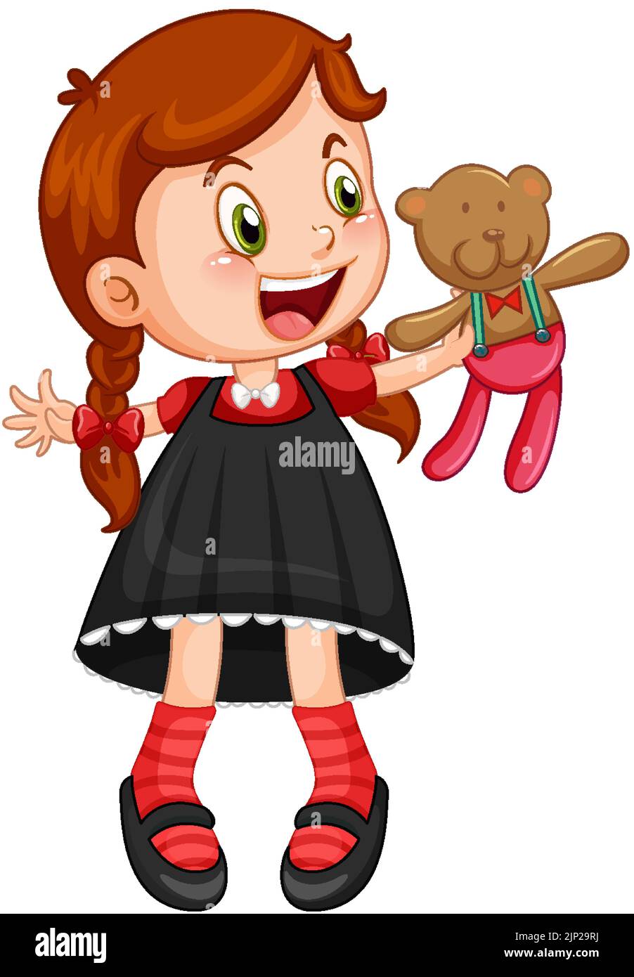 Little cute girl holding teddy bear illustration Stock Vector Image