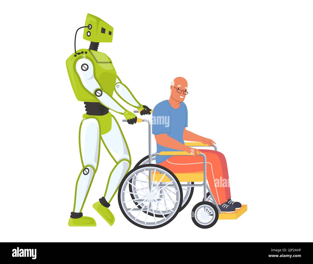 Robot assistant help disabled person flat vector Stock Vector