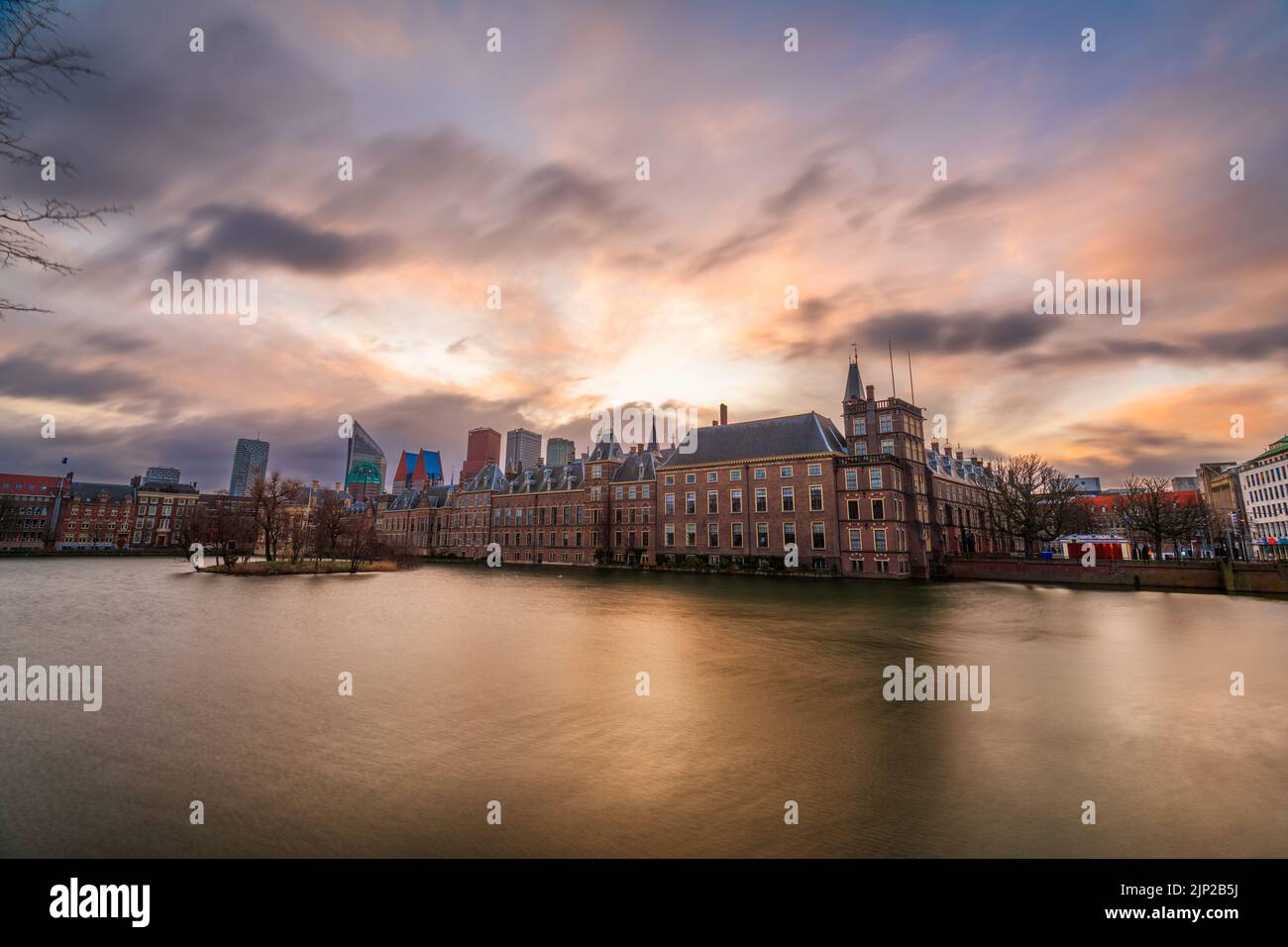 The Hague, Netherlands cityscape at twilight. Stock Photo