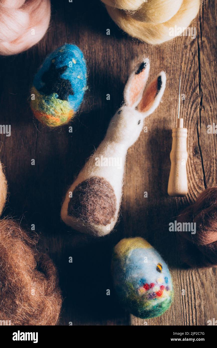 easter, easter decoration, felting, felting needle, easters, easter decorations Stock Photo