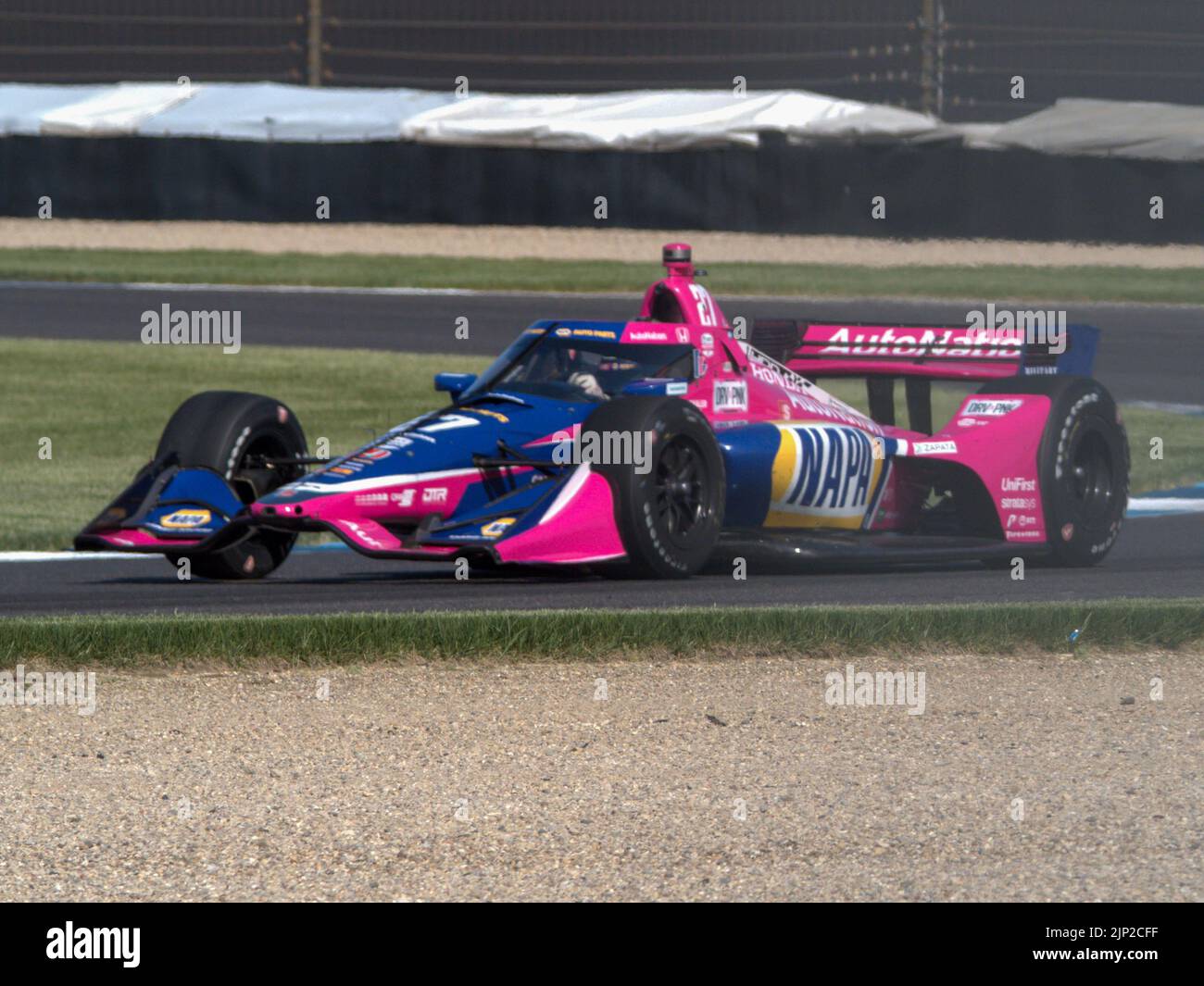 A blue Indycar during the Indianapolis Grand Prix qualifying