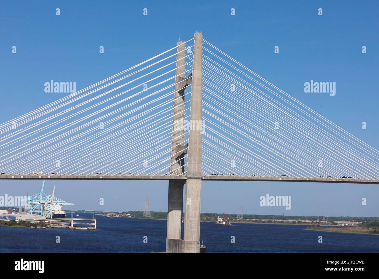 Dames Point Bridge against the clear blue skies in Jacksonville Florida Stock Photo