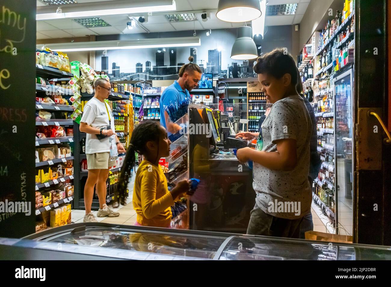 Warsaw, Poland, Tourists Shopping inside Local Carrefour Supermarket Stock Photo
