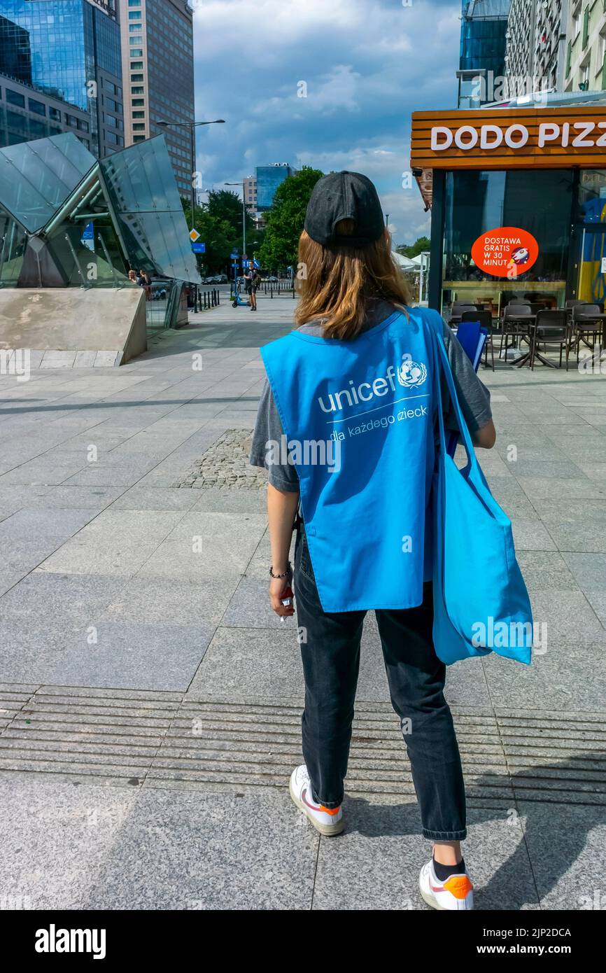 Warsaw, Poland, Young Teen Street Marketing, Working to Collect Money for NGO UNICEF Stock Photo