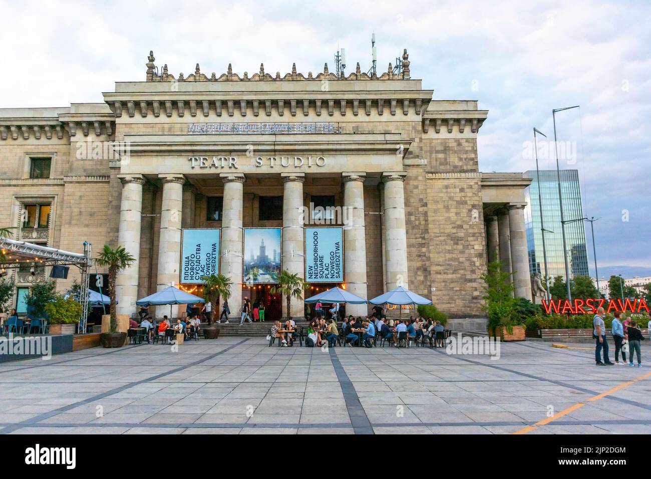Warsaw, Poland, Cafe Terrace at Palace of Culture and Science Stock Photo