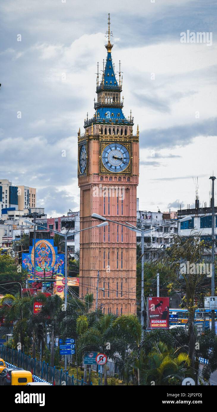 A vertical shot of the LakeTown clock tower in Kolkata, India Stock