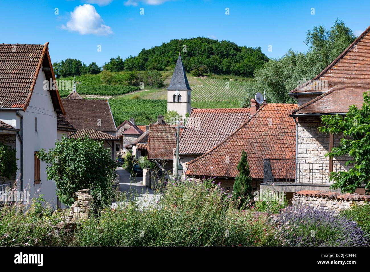 A typical village in Burgundy at the Côte d'Ort near Chanaz Stock Photo