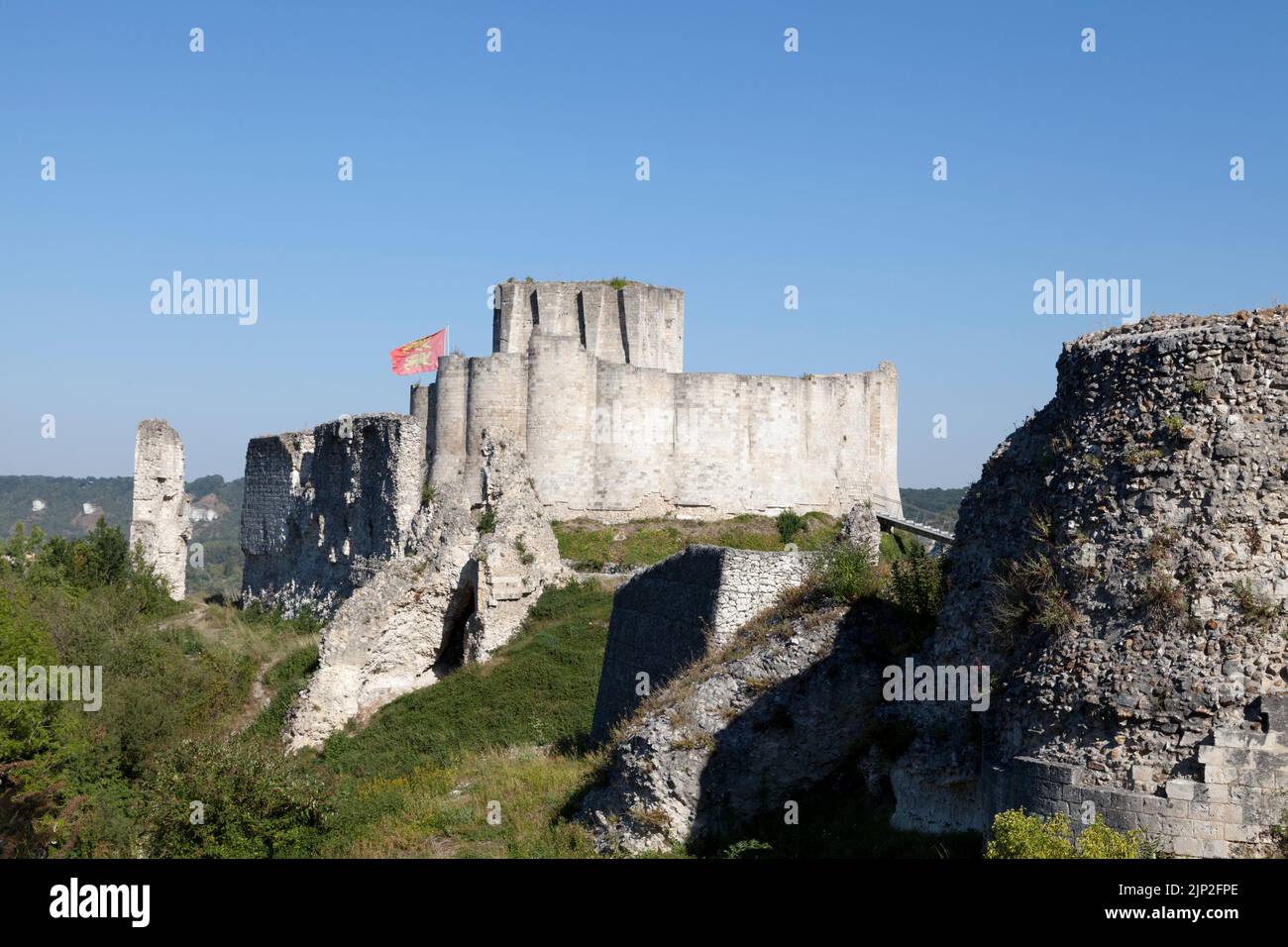 The Château-Gaillard is an old fortified castle built at the end of the 12th century, now in ruins, the remains of which stand in the French town of Stock Photo