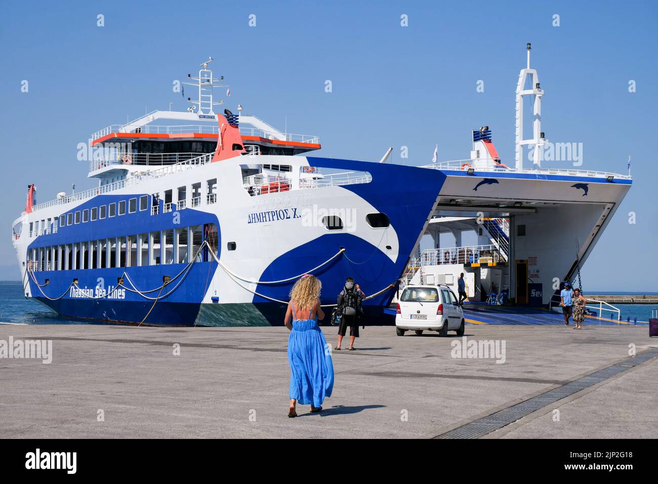 Ferry-boat harbor, Limenas, Thassos, Macedonia, North-Eastern France Stock Photo