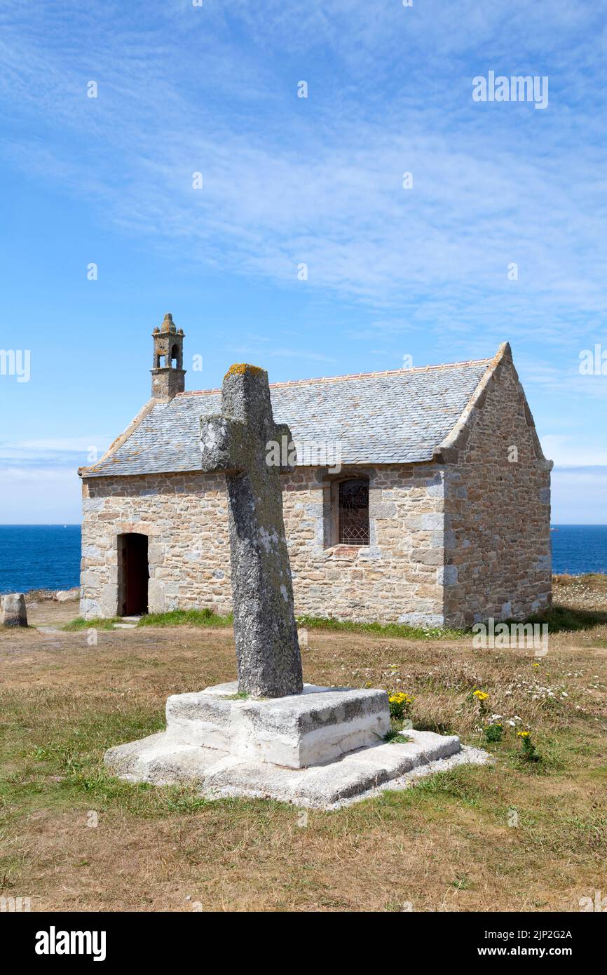 The chapel of SaintSamson and its cross along the coast at Landunvez