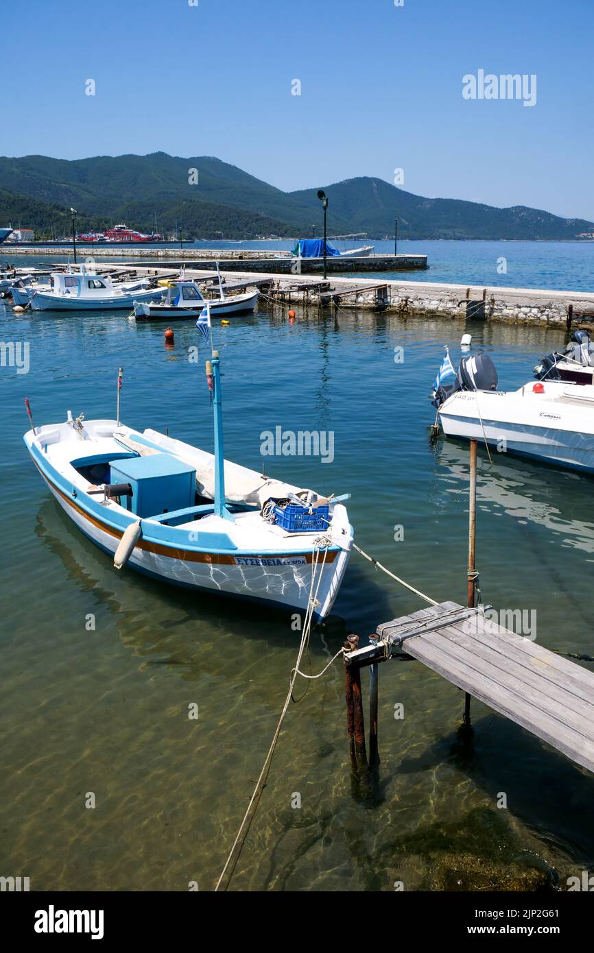 Fishing harbor, Thassos, Macedonia, North-Eastern France Stock Photo