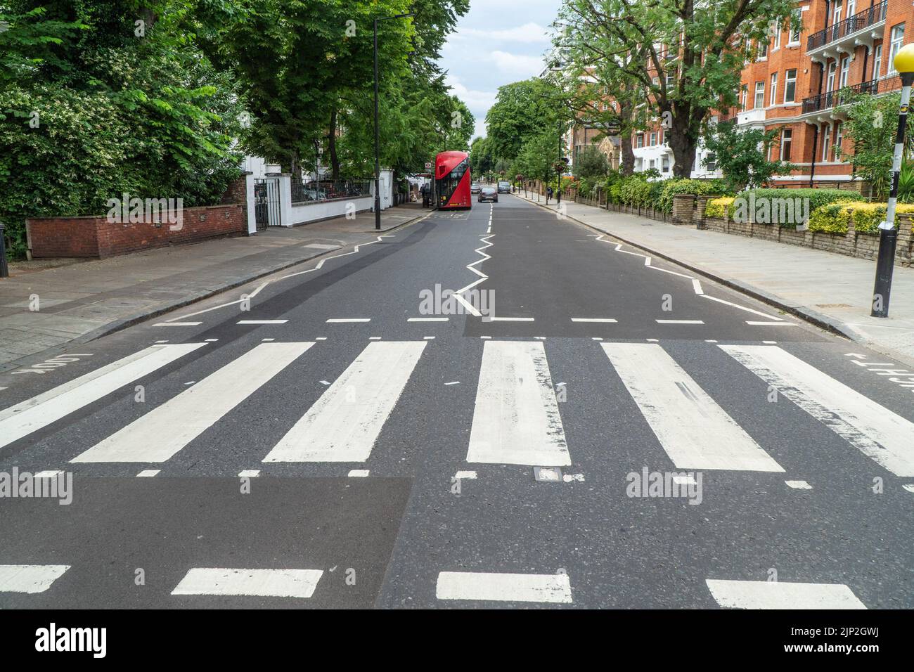 Abbey Road Zebra Crossing as used by the Beatles for their famous 1969 Album cover 'Abbey Road' Stock Photo