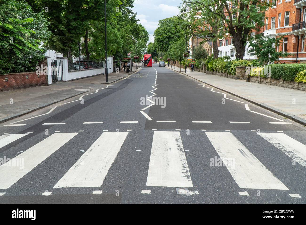 Abbey Road Zebra Crossing as used by the Beatles for their famous 1969 Album cover 'Abbey Road" Stock Photo